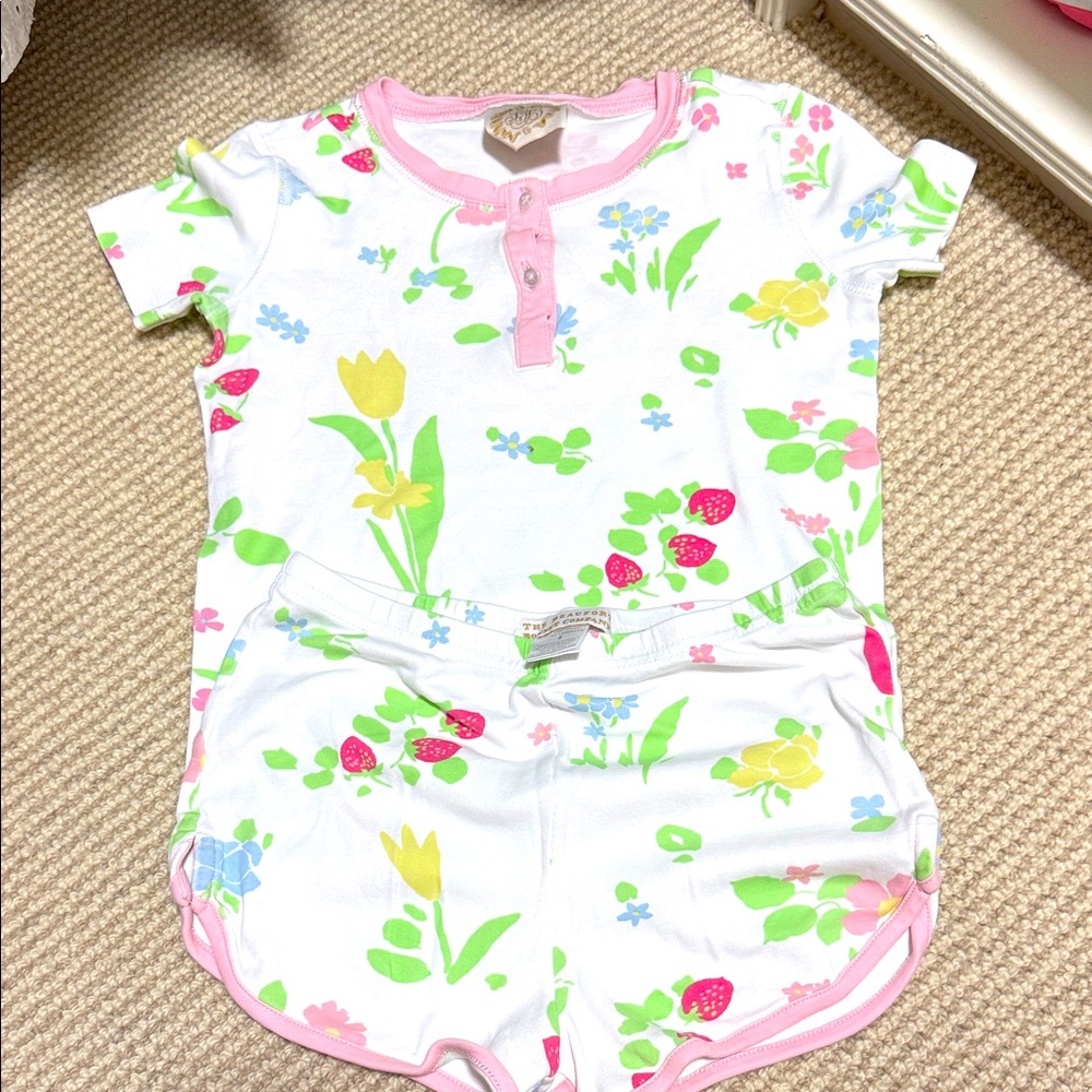 The Beaufort Bonnet Company Floral Kids Pajama Set - White and Pink